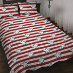 Red Striped USA Star Pattern Print Quilt Bed Set