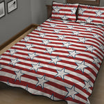 Red Striped USA Star Pattern Print Quilt Bed Set