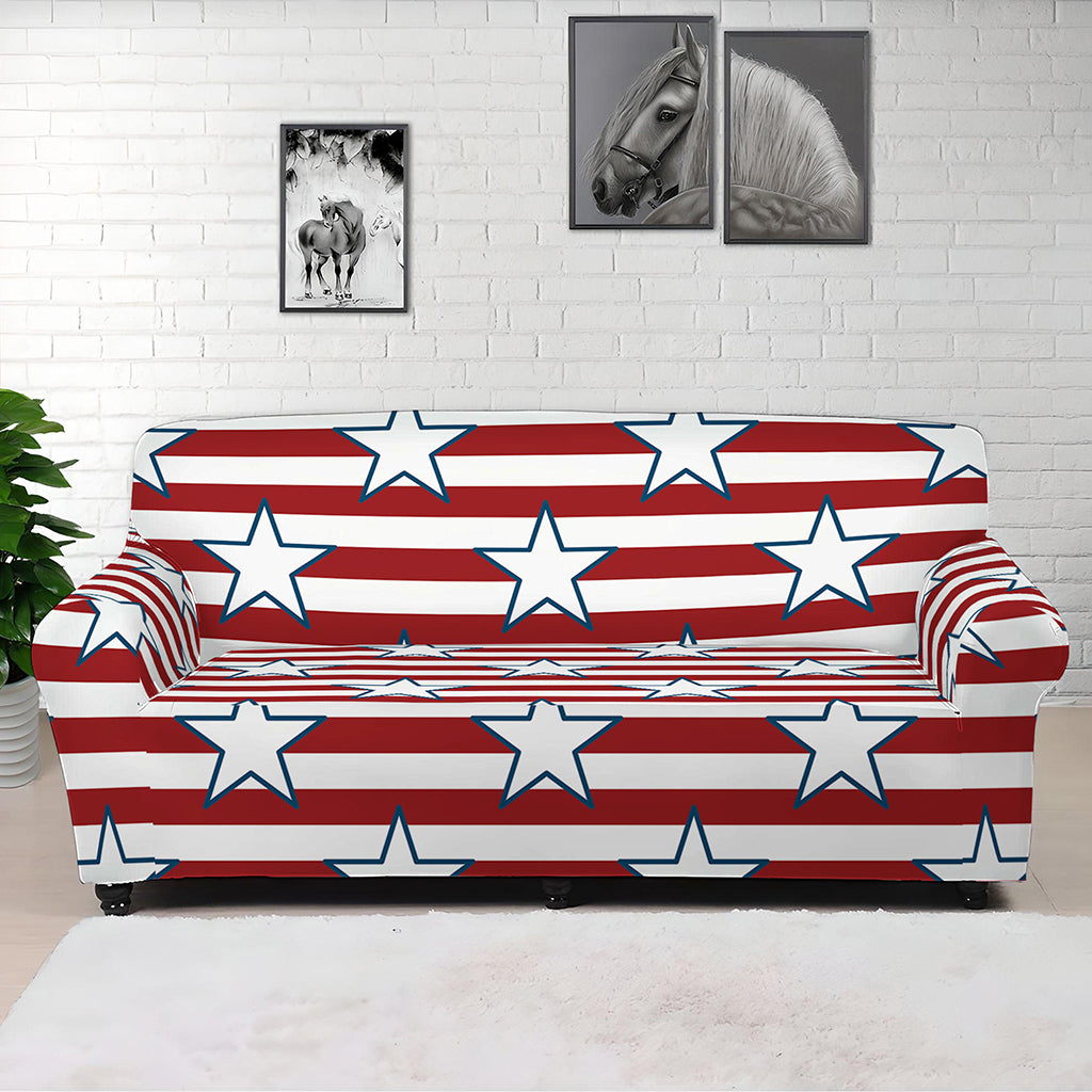 Red Striped USA Star Pattern Print Sofa Cover
