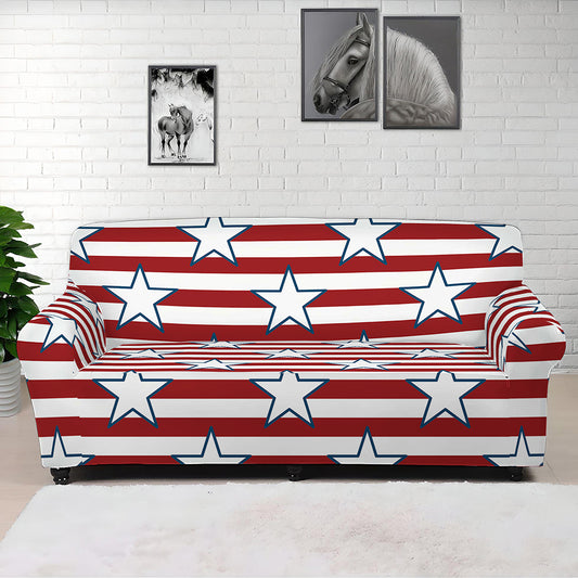 Red Striped USA Star Pattern Print Sofa Cover