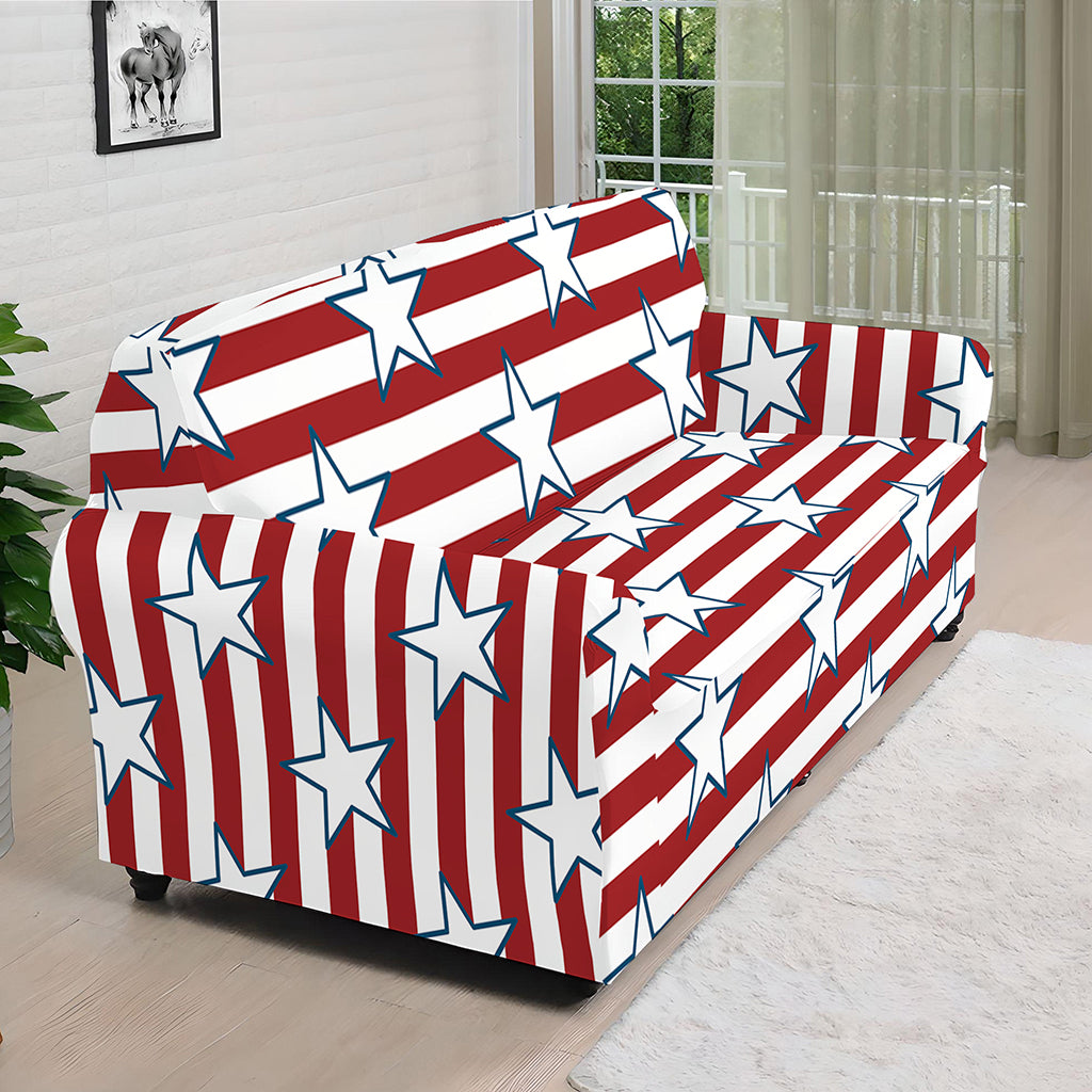 Red Striped USA Star Pattern Print Sofa Cover