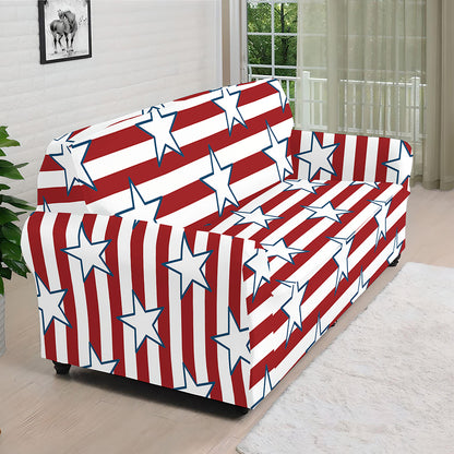 Red Striped USA Star Pattern Print Sofa Cover