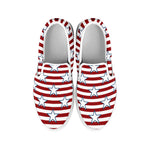 Red Striped USA Star Pattern Print White Slip On Shoes