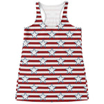 Red Striped USA Star Pattern Print Women's Racerback Tank Top