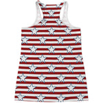 Red Striped USA Star Pattern Print Women's Racerback Tank Top