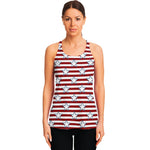 Red Striped USA Star Pattern Print Women's Racerback Tank Top