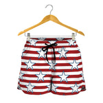 Red Striped USA Star Pattern Print Women's Shorts