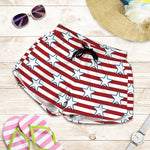 Red Striped USA Star Pattern Print Women's Shorts