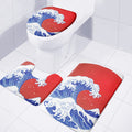 Red Sun Japanese Wave Print 3 Piece Bath Mat Set