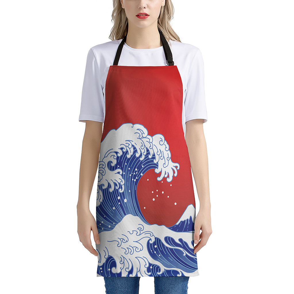 Red Sun Japanese Wave Print Apron