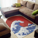 Red Sun Japanese Wave Print Area Rug