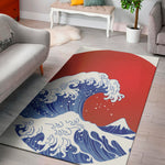 Red Sun Japanese Wave Print Area Rug