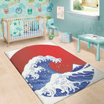 Red Sun Japanese Wave Print Area Rug