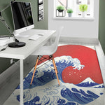 Red Sun Japanese Wave Print Area Rug