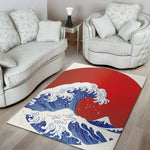 Red Sun Japanese Wave Print Area Rug