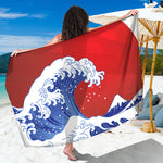 Red Sun Japanese Wave Print Beach Sarong Wrap
