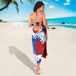 Red Sun Japanese Wave Print Beach Sarong Wrap