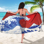 Red Sun Japanese Wave Print Beach Sarong Wrap