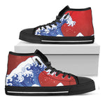 Red Sun Japanese Wave Print Black High Top Shoes