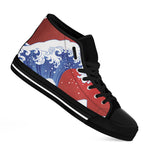 Red Sun Japanese Wave Print Black High Top Shoes