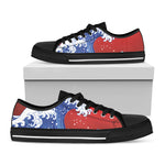 Red Sun Japanese Wave Print Black Low Top Shoes 