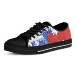 Red Sun Japanese Wave Print Black Low Top Shoes 