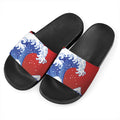 Red Sun Japanese Wave Print Black Slide Sandals