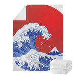 Red Sun Japanese Wave Print Blanket