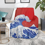 Red Sun Japanese Wave Print Blanket