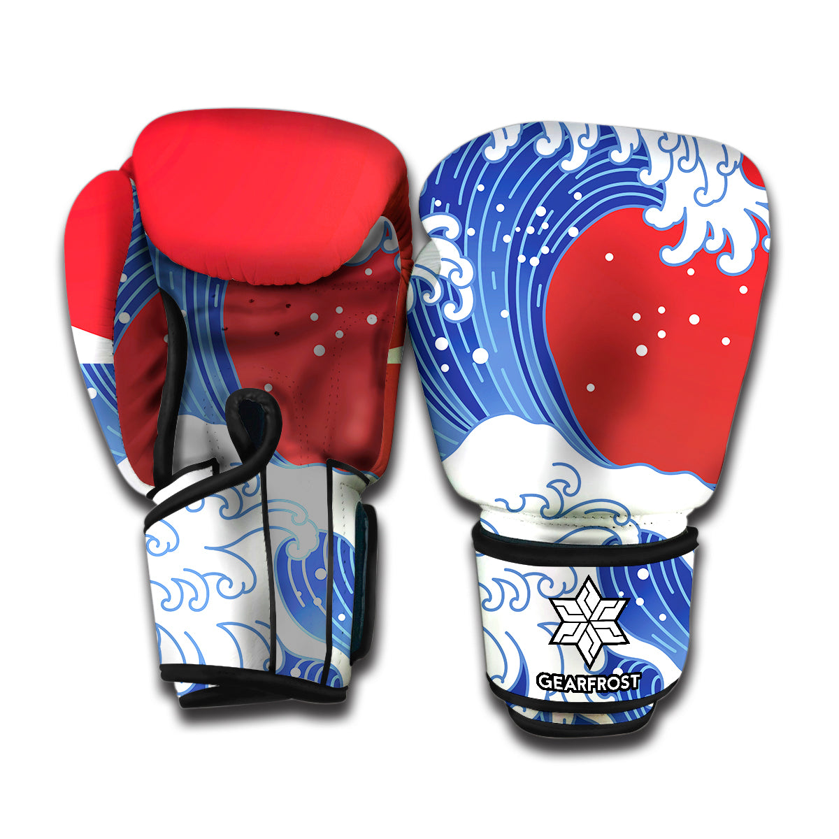 Red Sun Japanese Wave Print Boxing Gloves