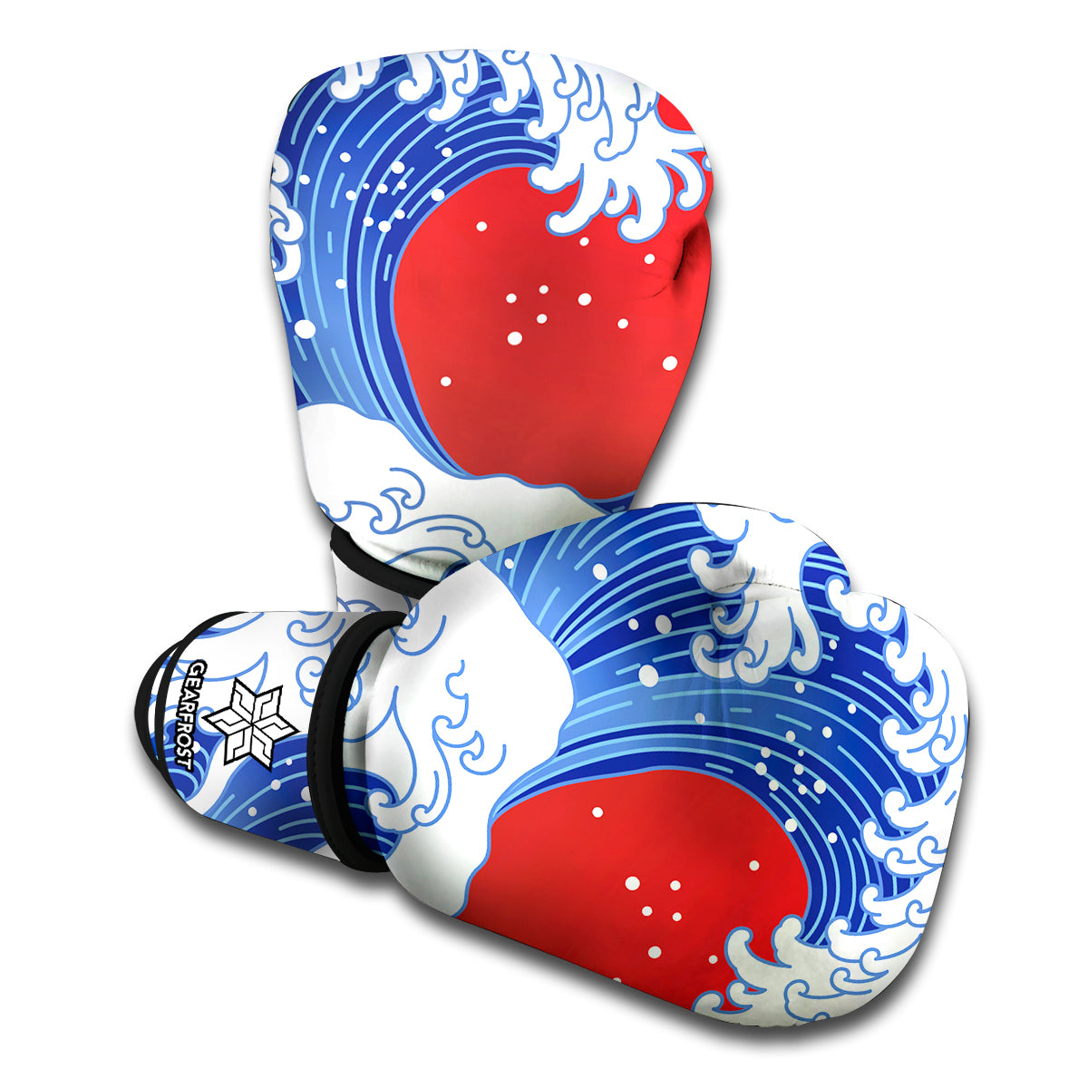 Red Sun Japanese Wave Print Boxing Gloves