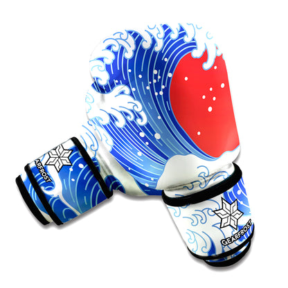 Red Sun Japanese Wave Print Boxing Gloves
