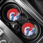 Red Sun Japanese Wave Print Car Coasters