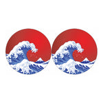 Red Sun Japanese Wave Print Car Coasters