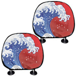 Red Sun Japanese Wave Print Car Headrest Covers