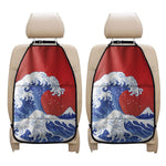 Red Sun Japanese Wave Print Car Seat Organizers