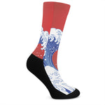 Red Sun Japanese Wave Print Crew Socks