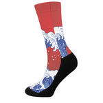 Red Sun Japanese Wave Print Crew Socks