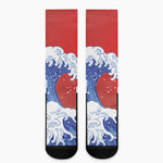 Red Sun Japanese Wave Print Crew Socks
