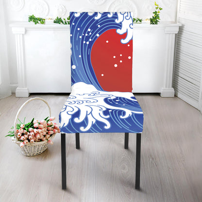 Red Sun Japanese Wave Print Dining Chair Slipcover