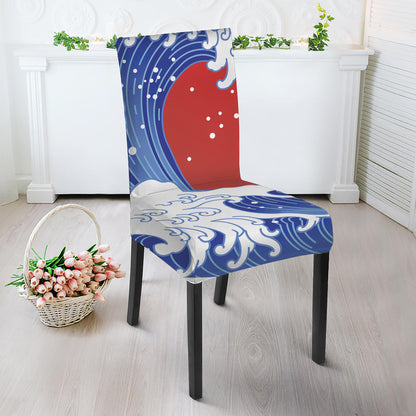 Red Sun Japanese Wave Print Dining Chair Slipcover