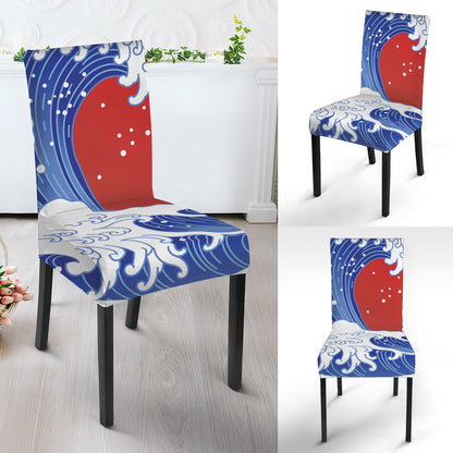 Red Sun Japanese Wave Print Dining Chair Slipcover