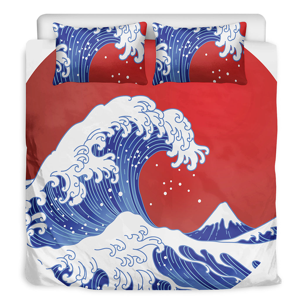 Red Sun Japanese Wave Print Duvet Cover Bedding Set
