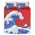 Red Sun Japanese Wave Print Duvet Cover Bedding Set
