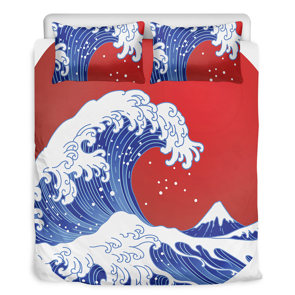 Red Sun Japanese Wave Print Duvet Cover Bedding Set