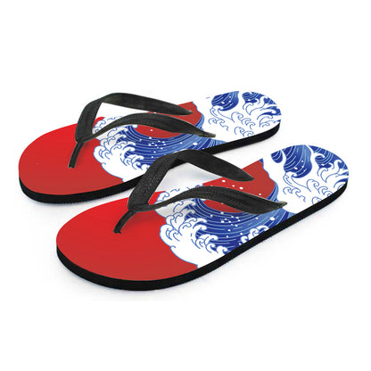 Red Sun Japanese Wave Print Flip Flops