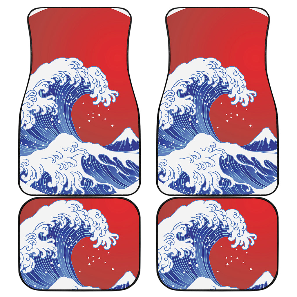 Red Sun Japanese Wave Print Front and Back Car Floor Mats