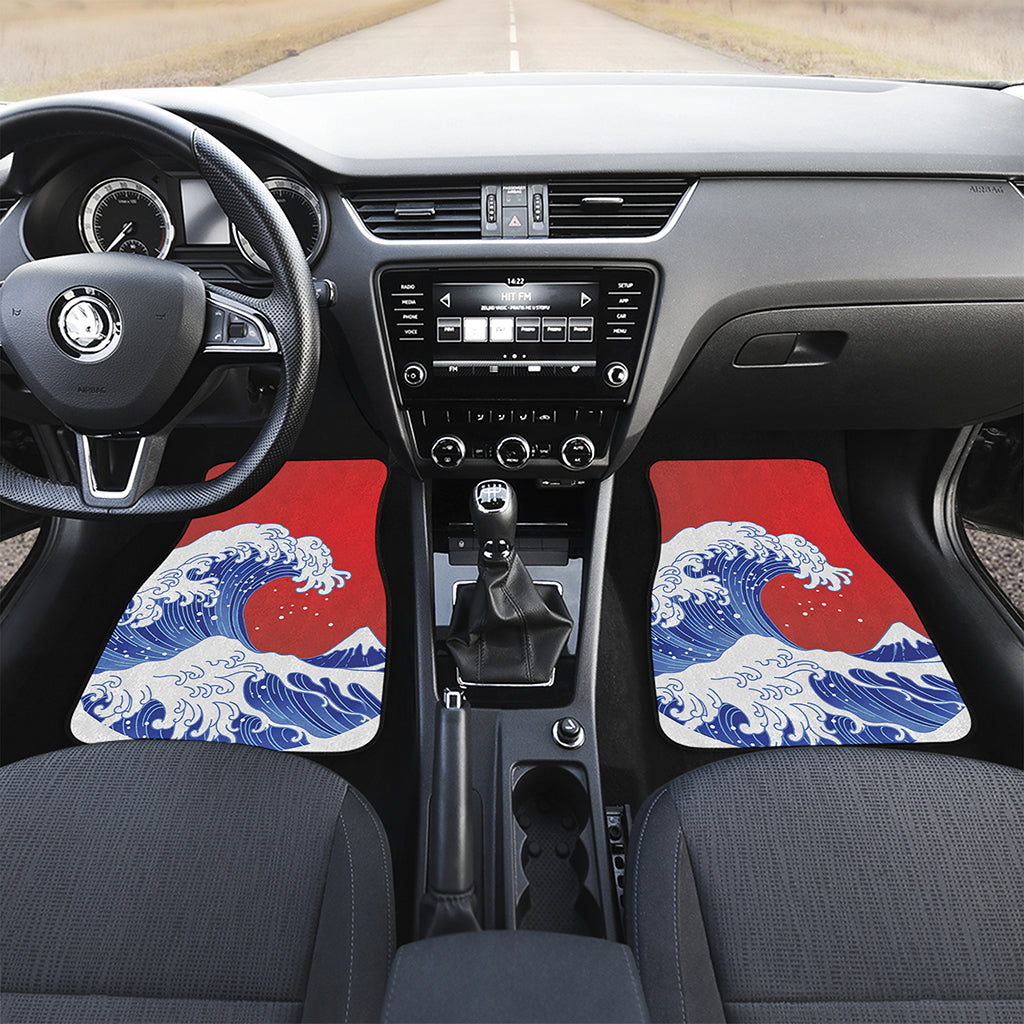 Red Sun Japanese Wave Print Front and Back Car Floor Mats