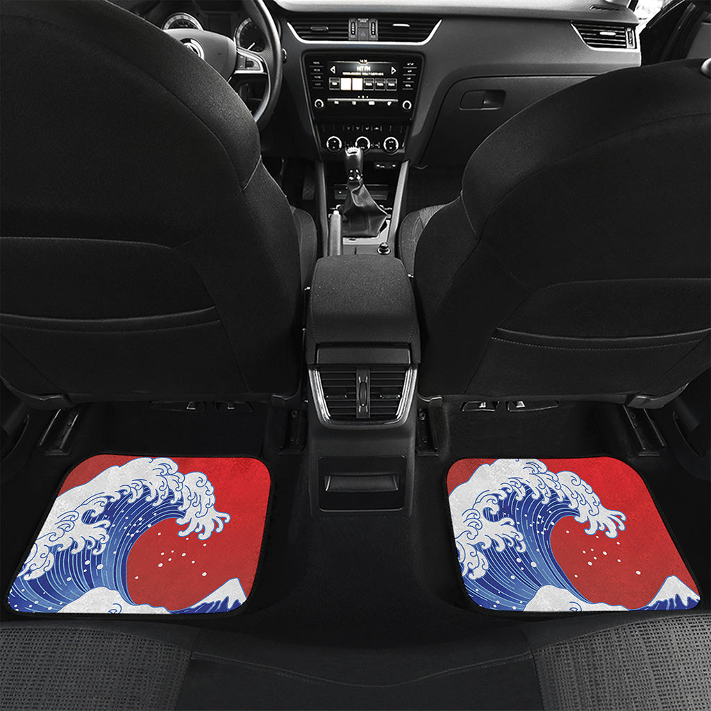 Red Sun Japanese Wave Print Front and Back Car Floor Mats