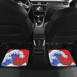 Red Sun Japanese Wave Print Front and Back Car Floor Mats